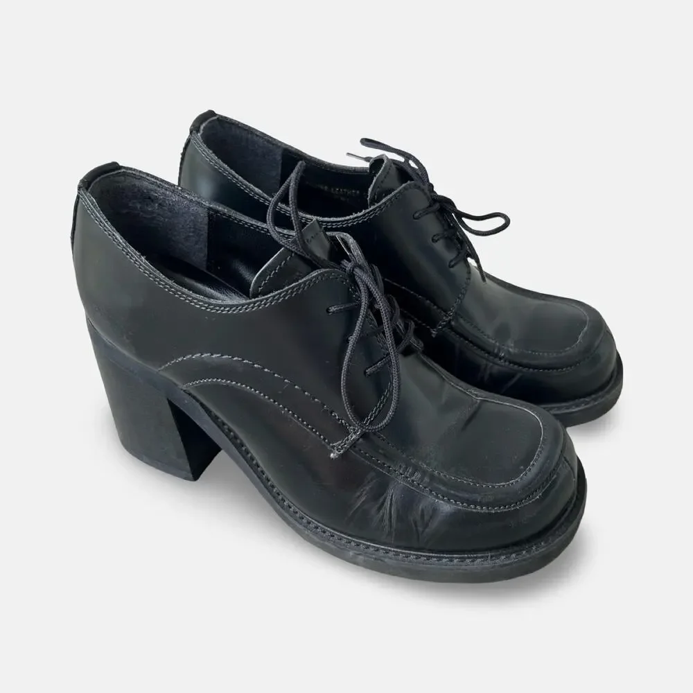 Vintage Y2K Steve Madden Black Leather Chunky Heel Oxford Shoes Size 7.5 grunge